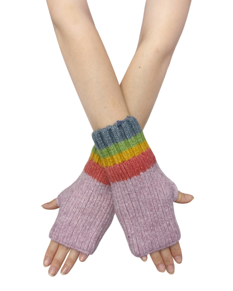 Rainbow Stripe Fingerless Gloves