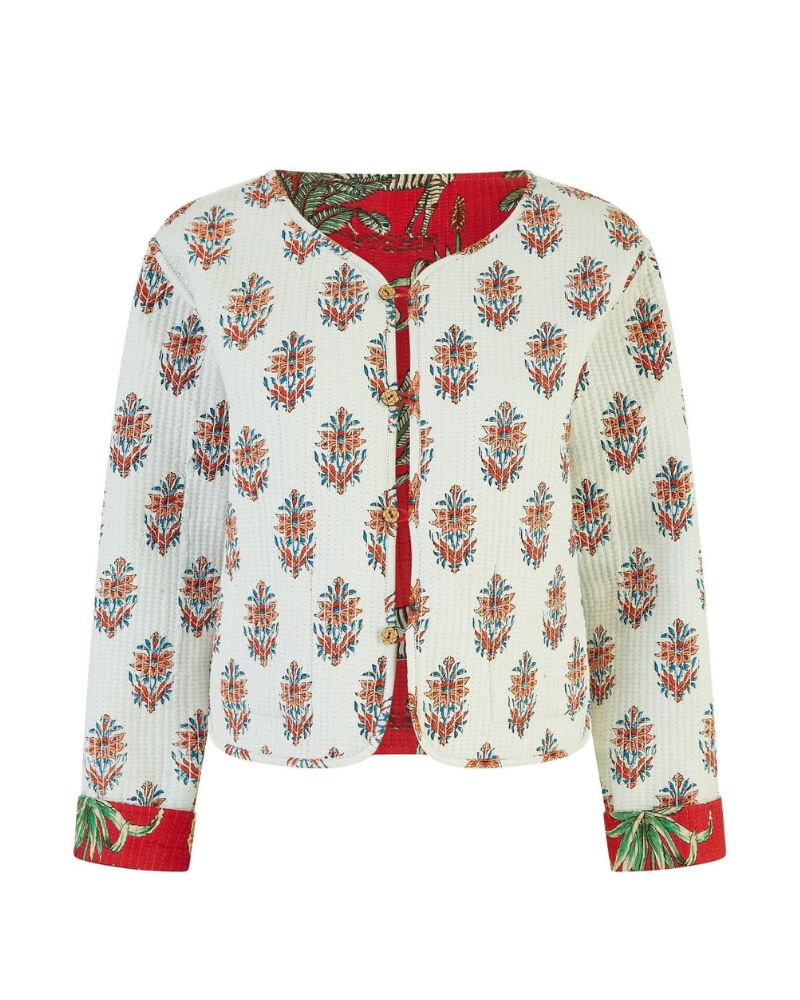 Red Reversible Animal Print Quilted Jacket by Yumi