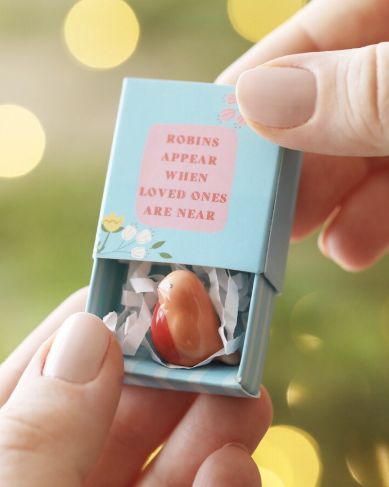 Robins Appear Tiny Ceramic Token In Matchbox