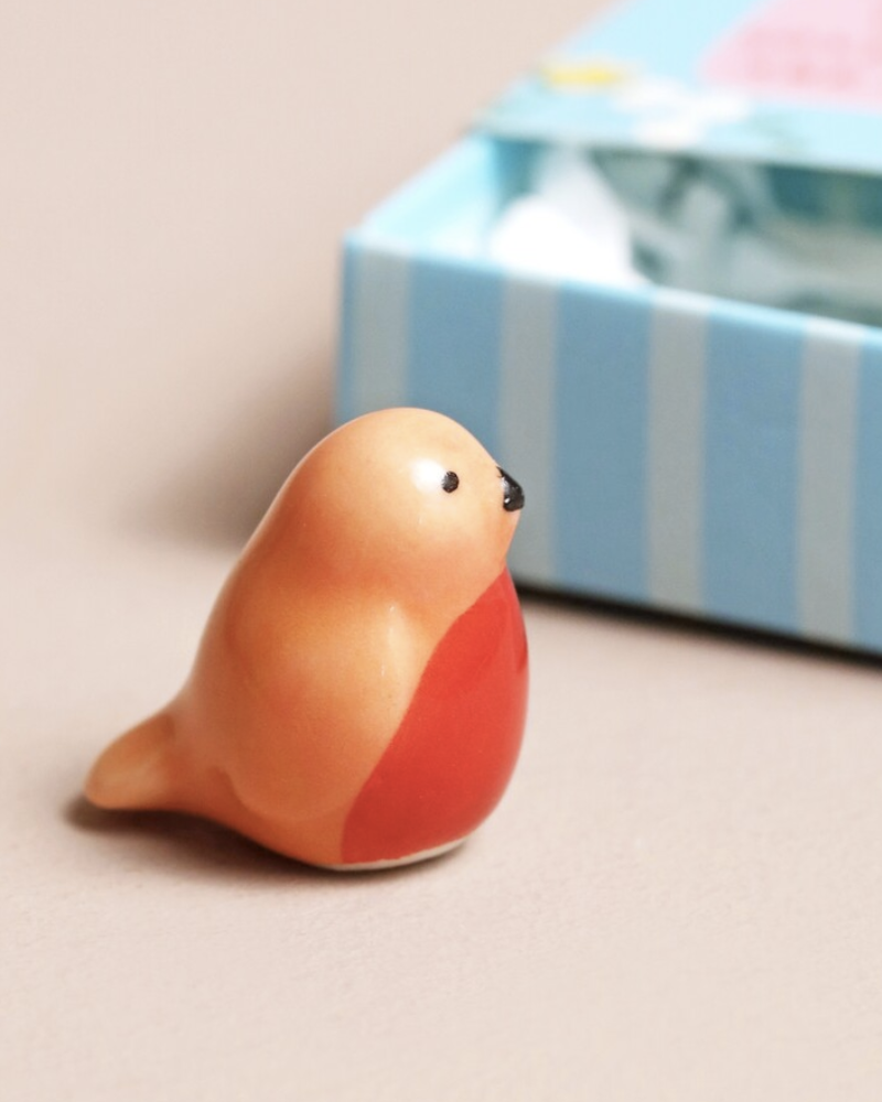 Robins Appear Tiny Ceramic Token In Matchbox