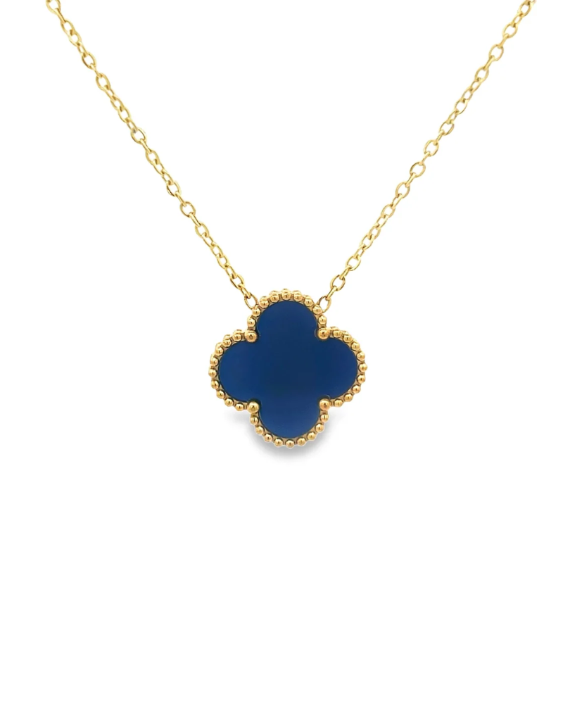 Royal Blue Four Leaf Clover Pendant Necklace 18K Gold Plated