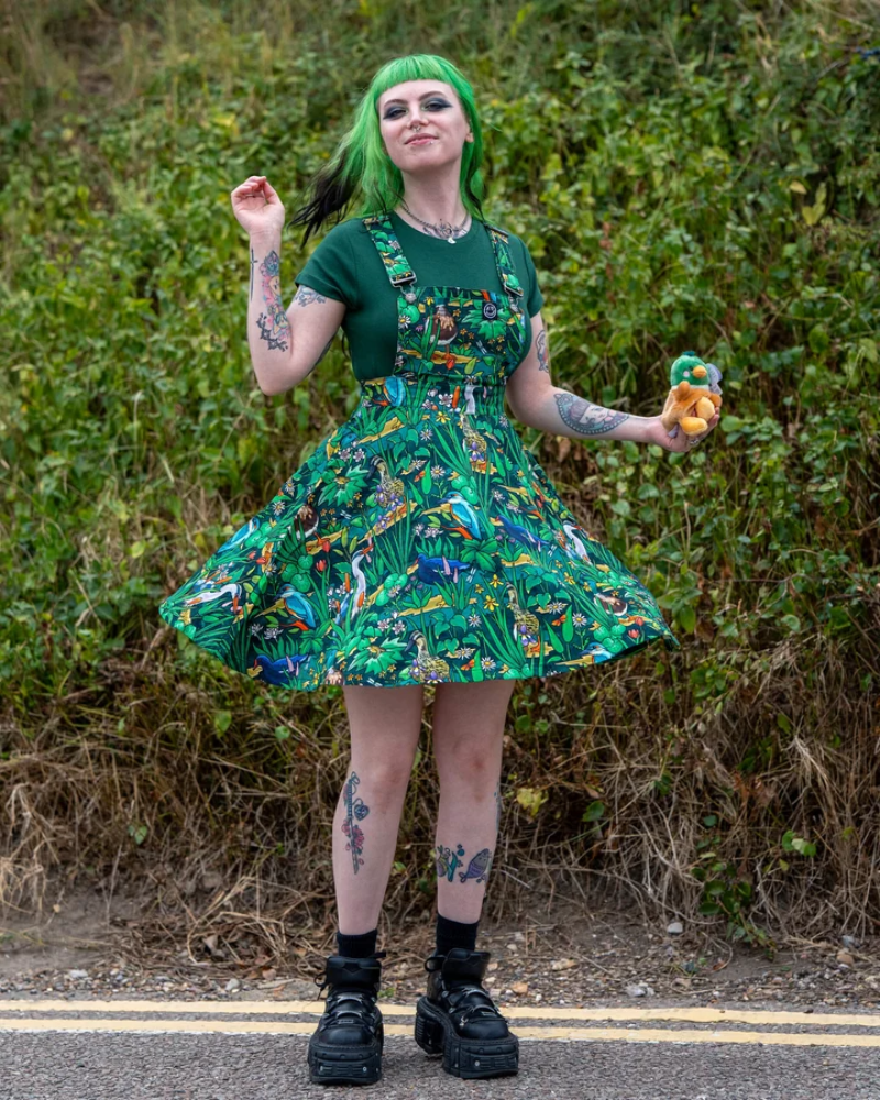 Pond Birds Flared Pinafore Dress
