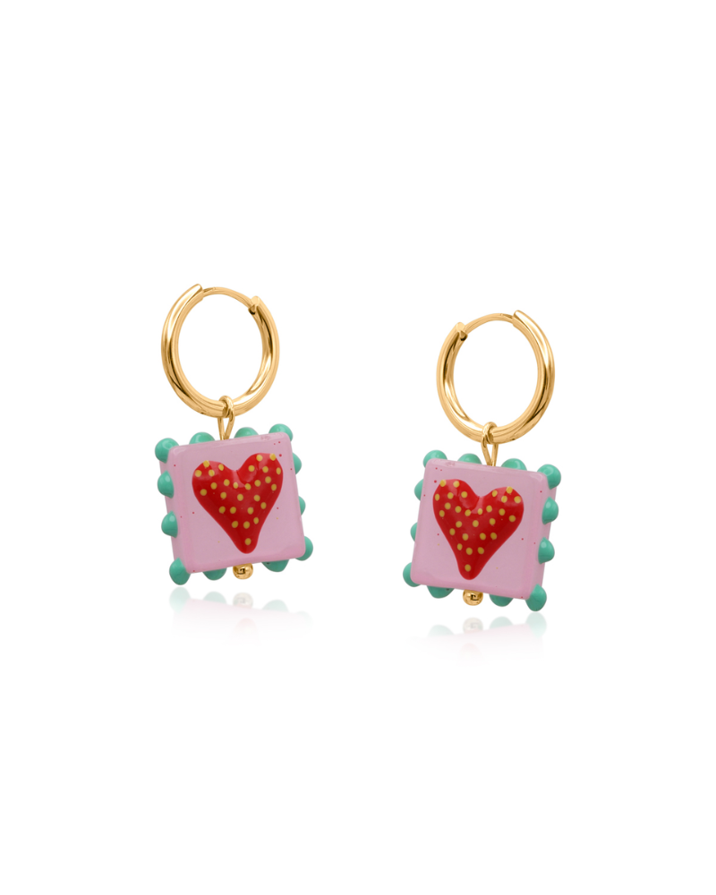 Santa Fe Heart Square Charm Earrings