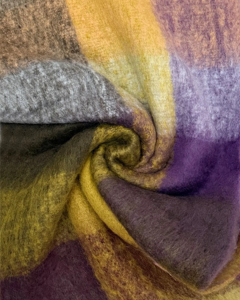 Purple Checked Wool Blanket Scarf