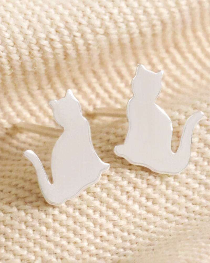 Cat Earrings Sterling Silver