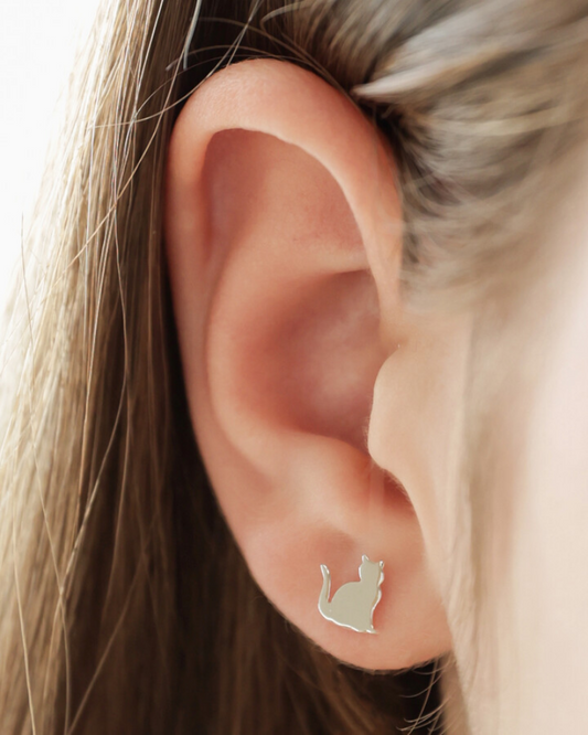 Cat Earrings Sterling Silver