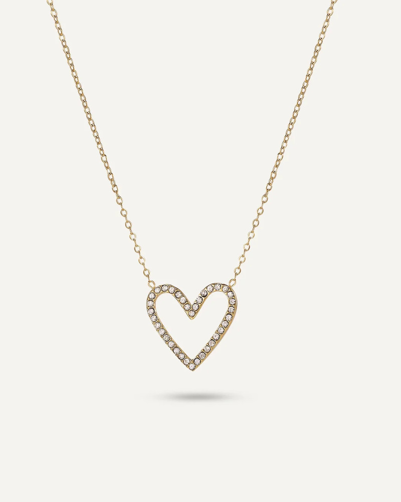 Sophia Outline Heart Diamante Gold Necklace