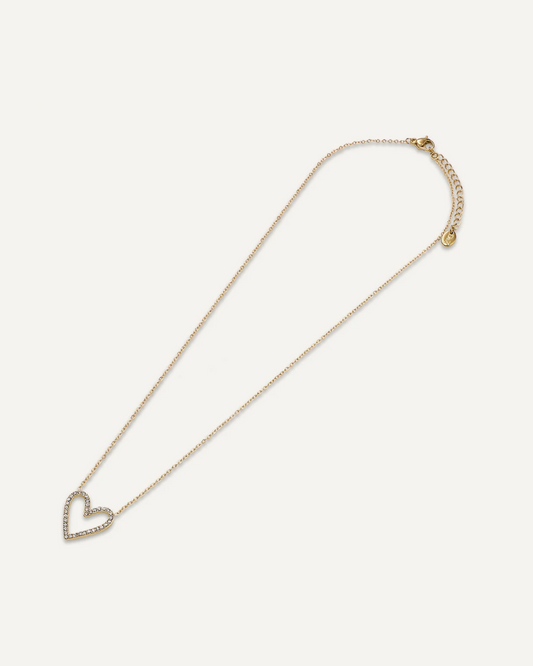 Sophia Outline Heart Diamante Gold Necklace