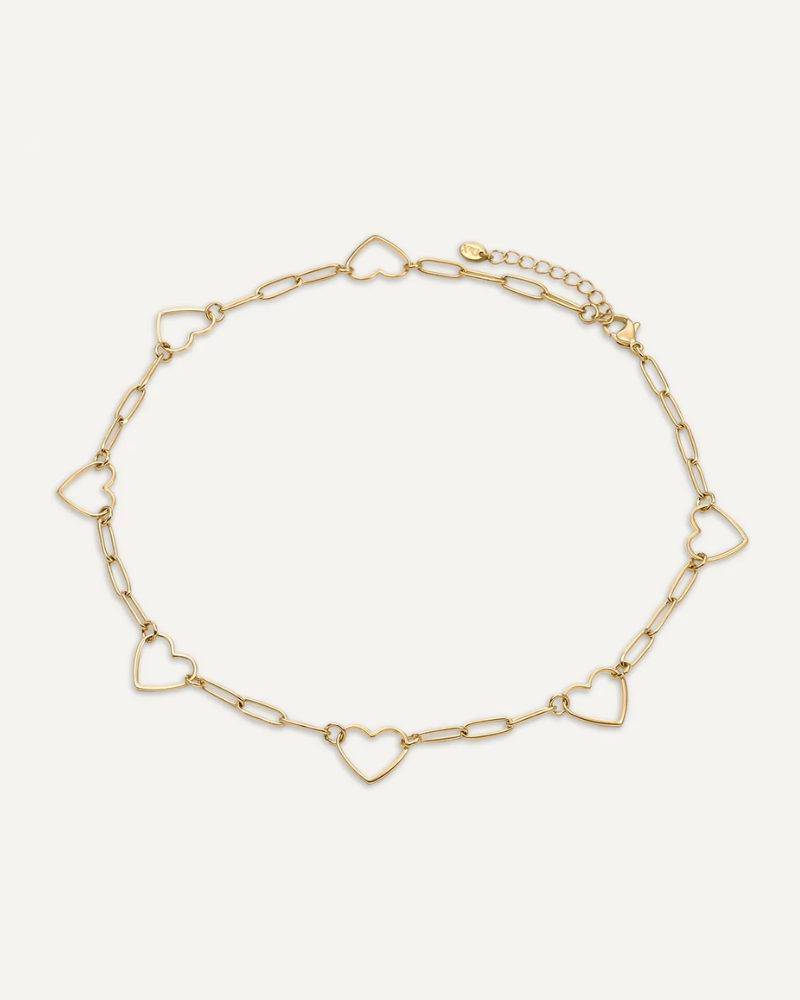 Sophia Outline Hearts Choker Gold Necklace