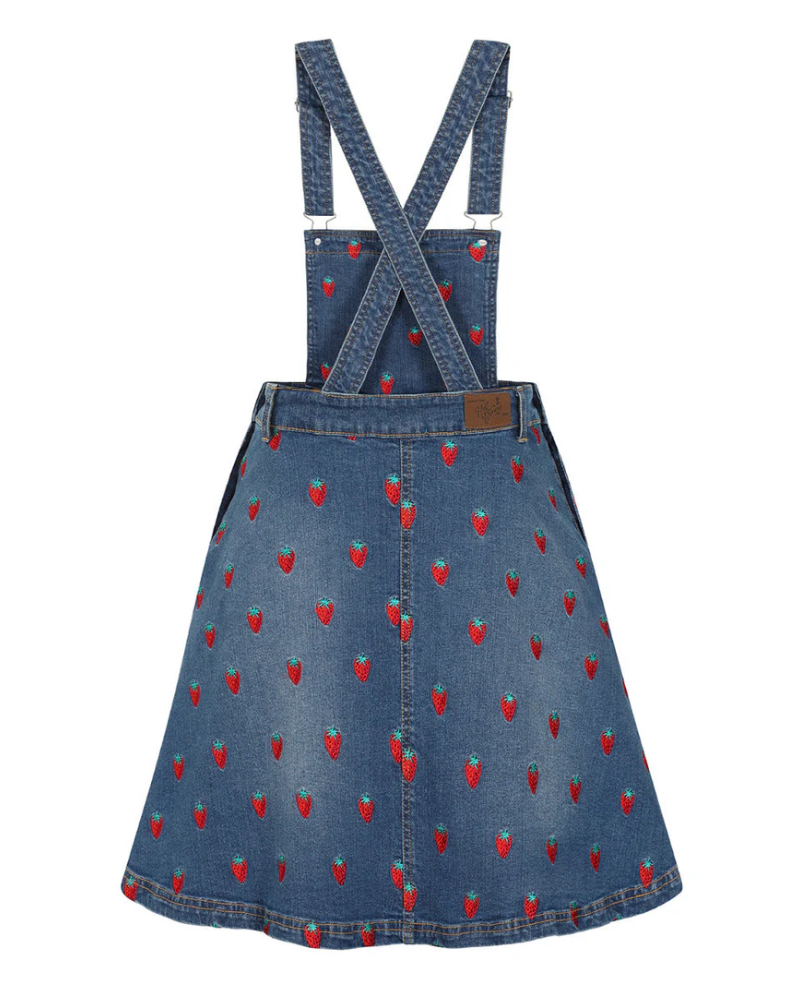 Strawberry Denim Pinafore Dress