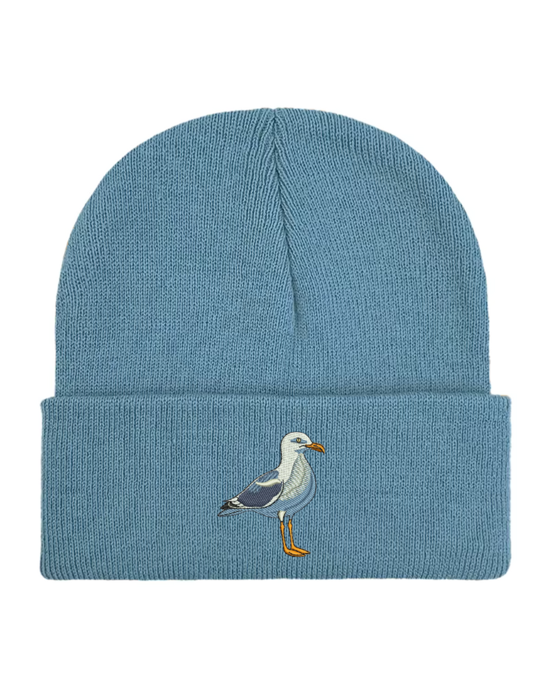 Embroidered Seagull Beanie Hat in Airforce Blue