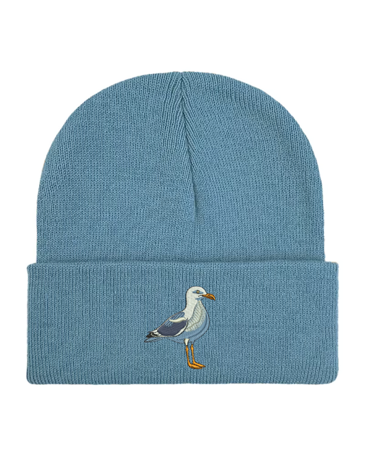 Embroidered Seagull Beanie Hat in Airforce Blue