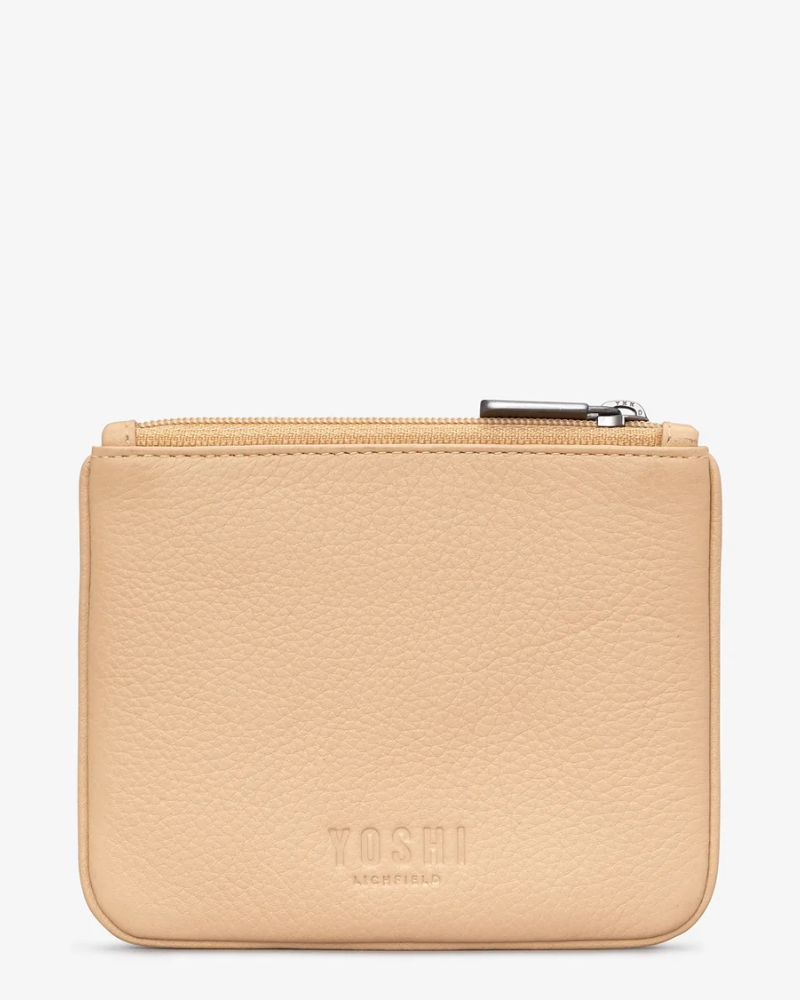Custard Cream Real Leather Zip Purse