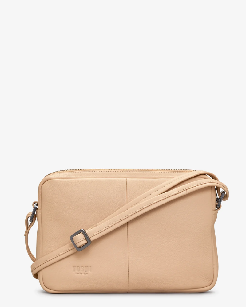 Custard Cream Real Leather Crossbody Bag