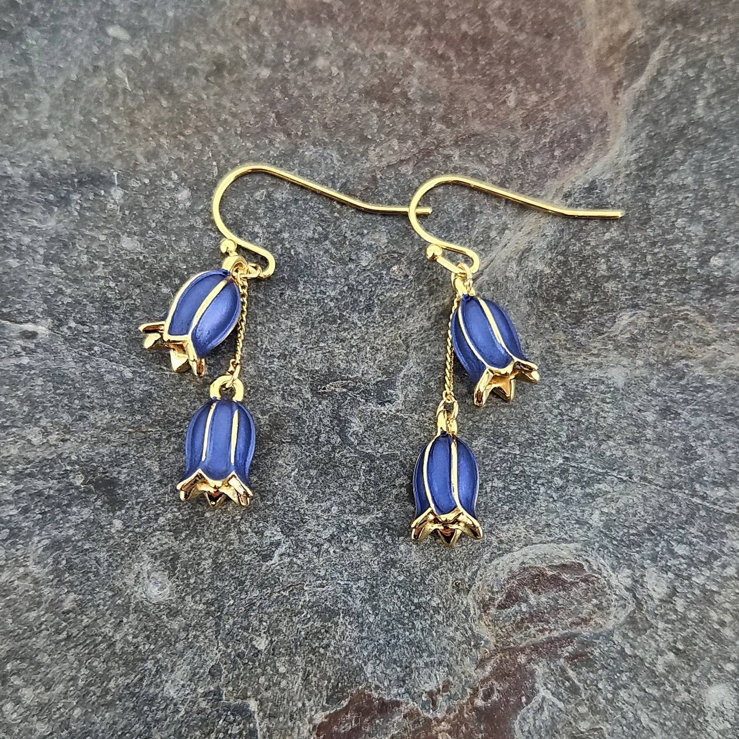 Bluebell Flower Gold Drop Hook Earrings