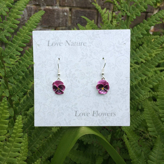 Pansy Pink Flower Drop Hook Earrings