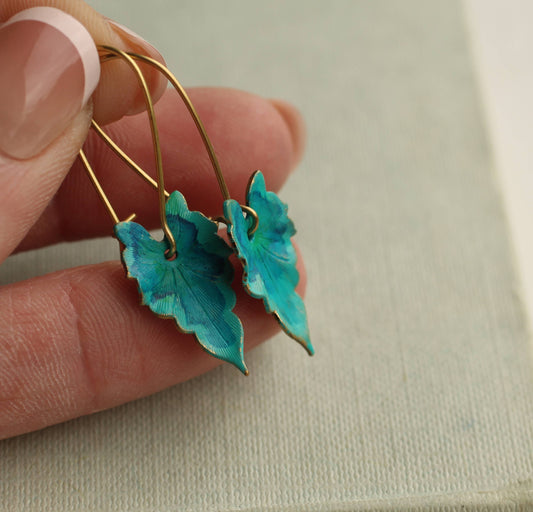 Verdigris Leaf Turquoise Green Earrings