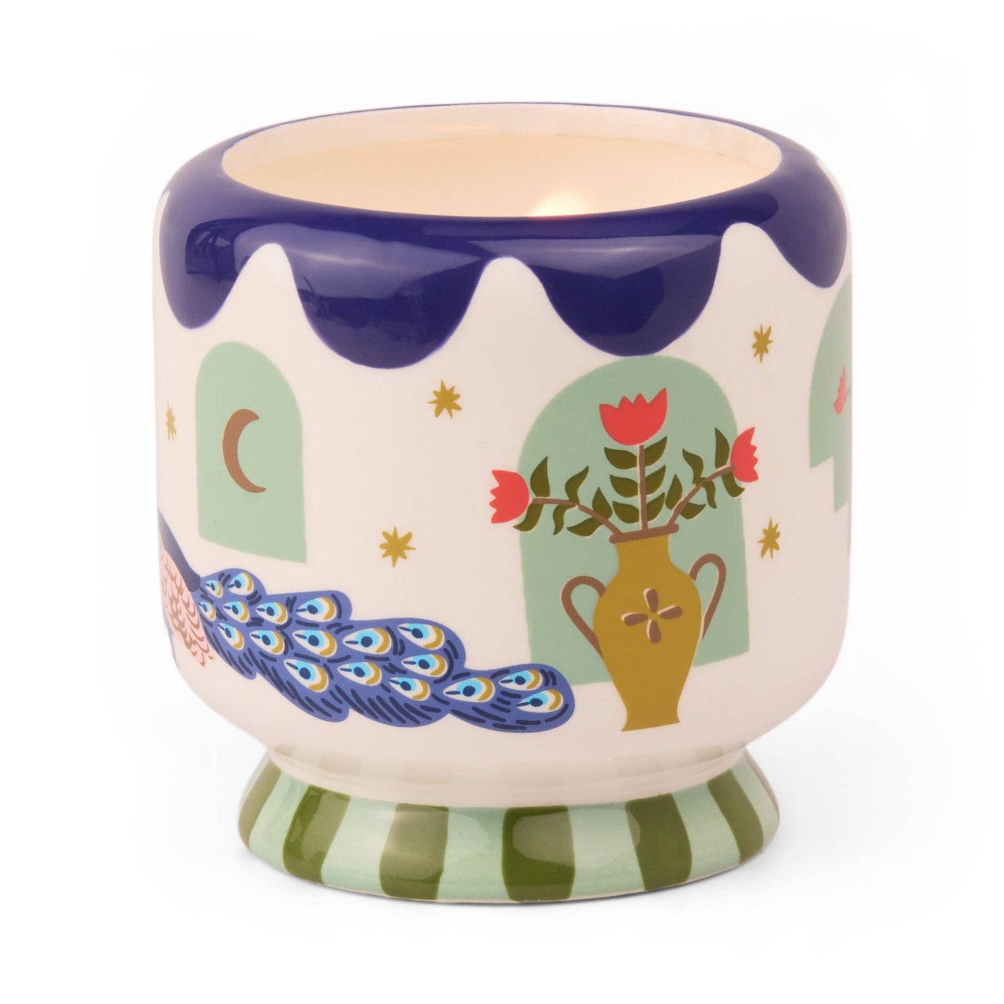 Peacock Ceramic Candle Misted Lime