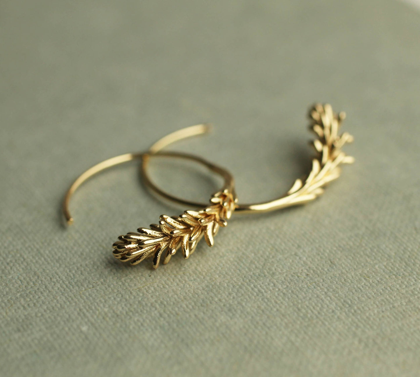Tiny Gold Leaf Hoop Earrings
