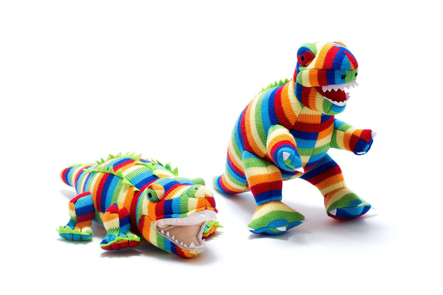 Knitted T Rex Dinosaur Plush Toy Bold Stripe