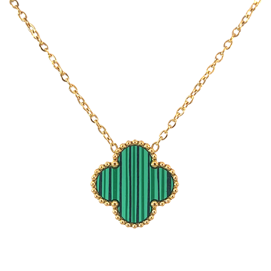 Green Four Leaf Clover Pendant Necklace 18K Gold Plated