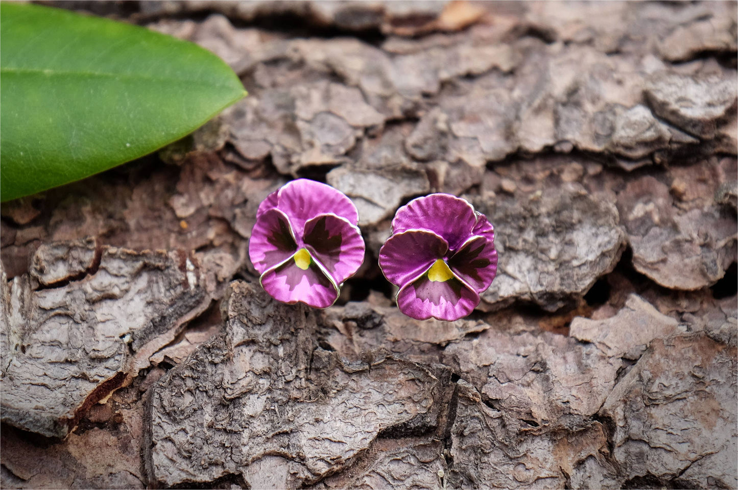 Pansy Pink Flower Stud Earrings