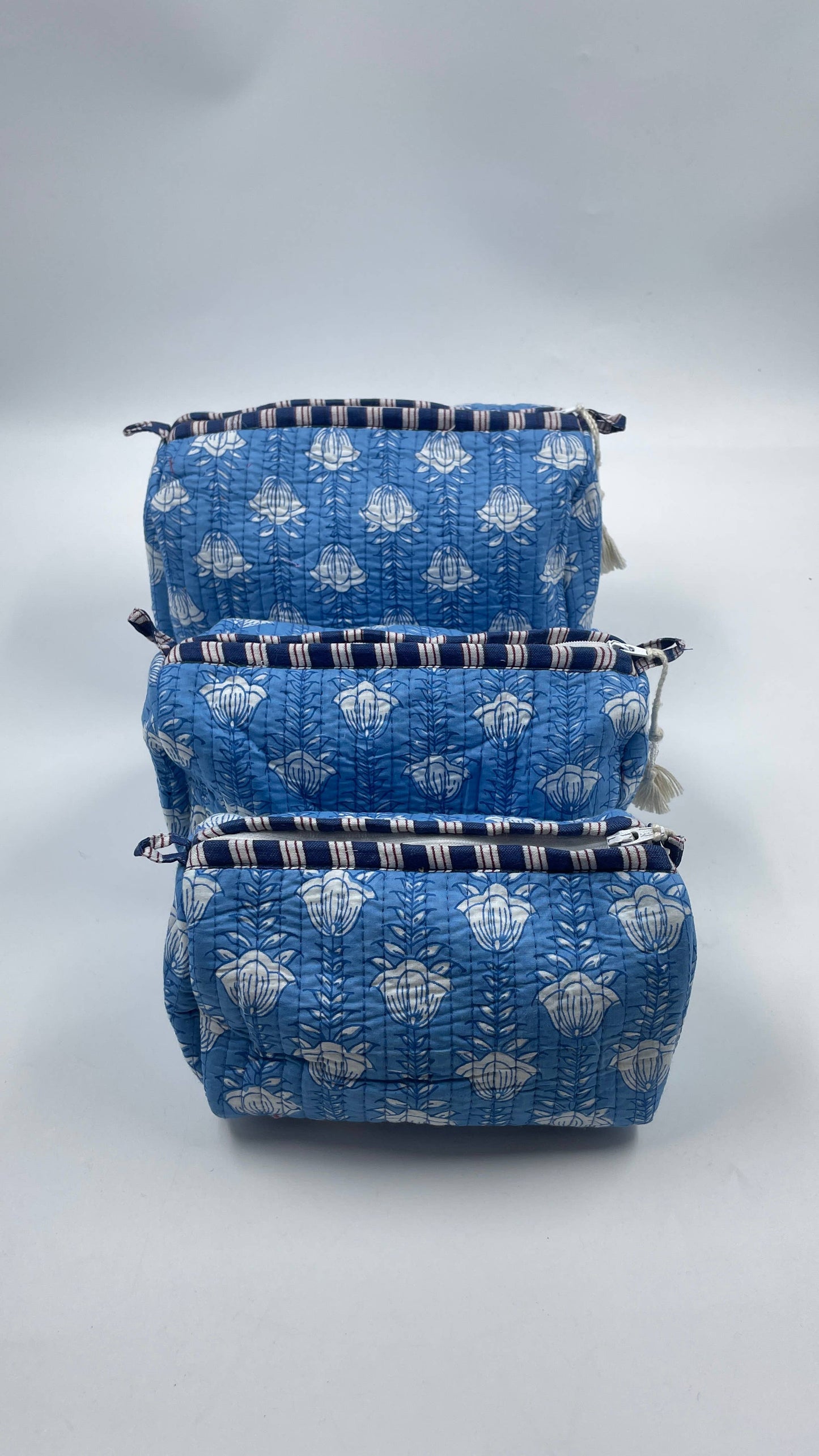 Blue Floral Quilted Wash Bag 3 Sizes