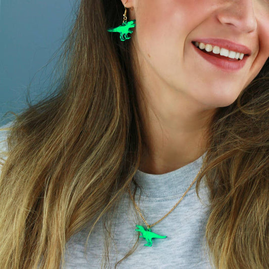 T-Rex Charm Necklace in Green