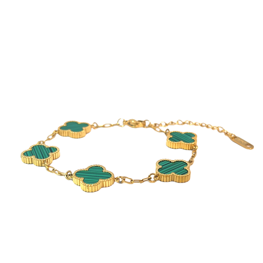 Green Four Leaf Clover Double-Sided Bracelet 18K Gold Plated