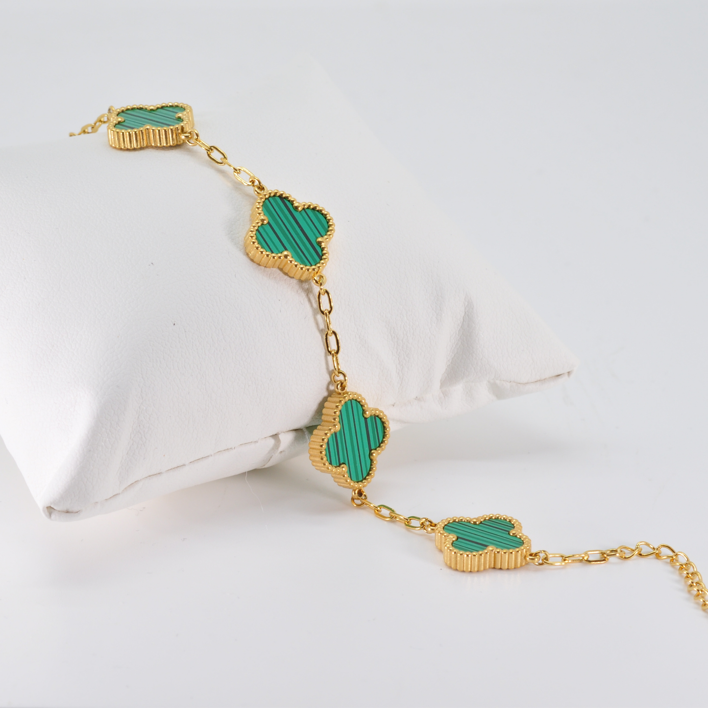Green Four Leaf Clover Double-Sided Bracelet 18K Gold Plated