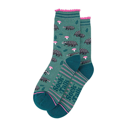 Badgers And Toadstools Green Unisex Socks