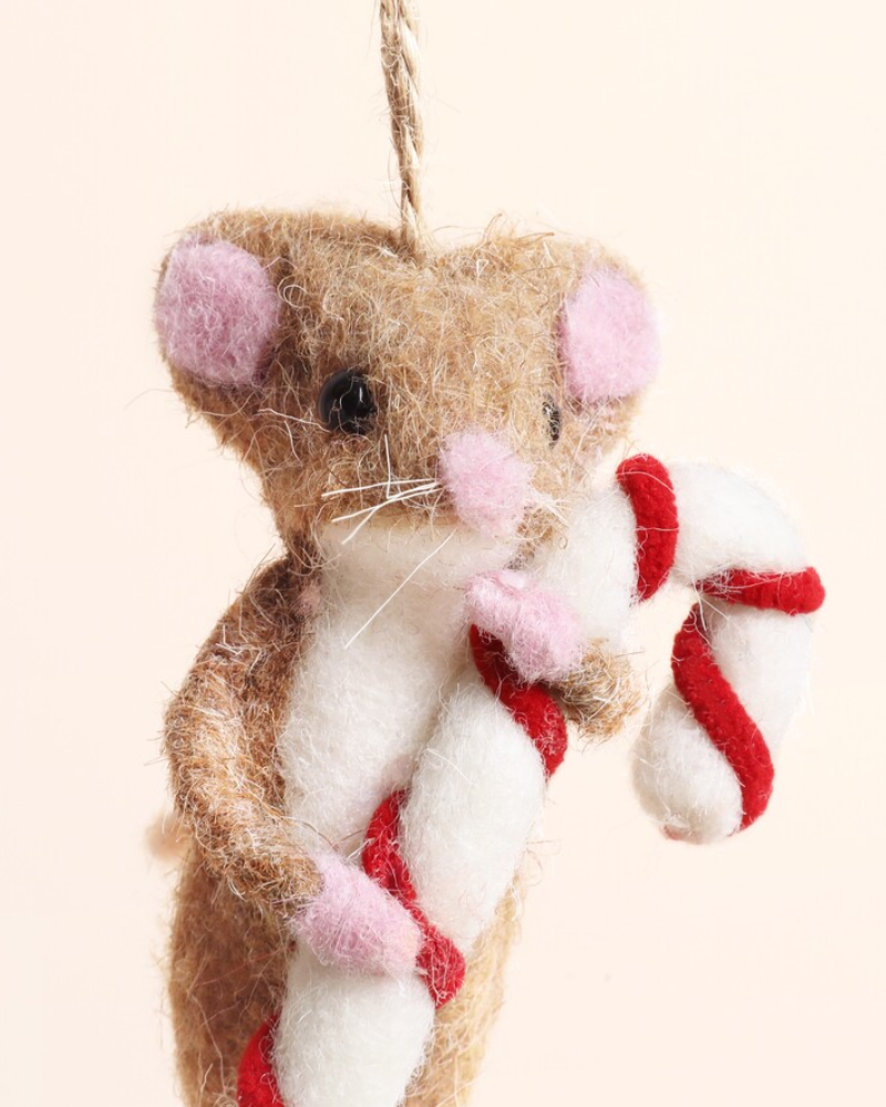 Felt Mouse With Candy Cane Decoration