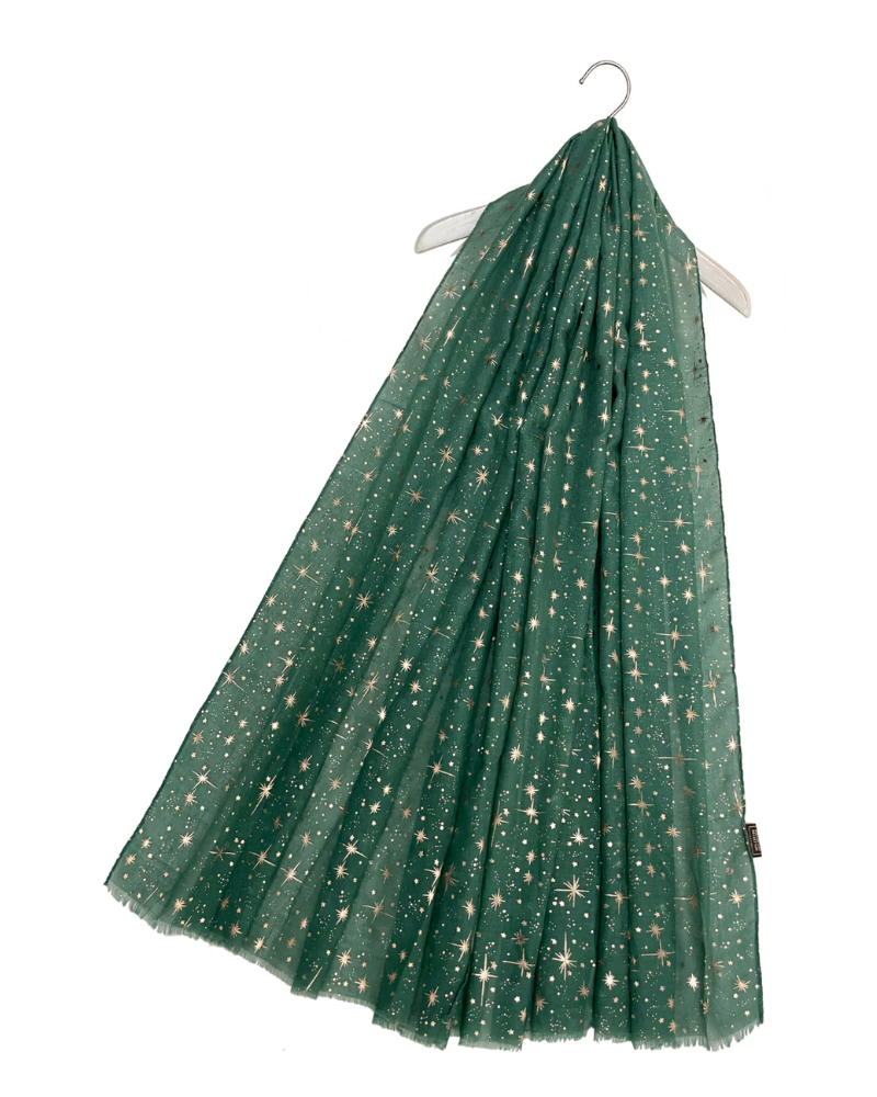 Green Galaxy Foil Print Scarf