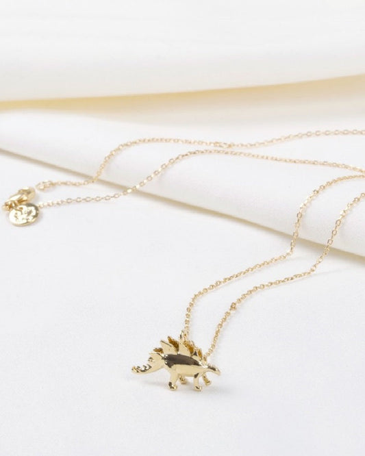 Stegosaurus Dinosaur Necklace 18K Gold