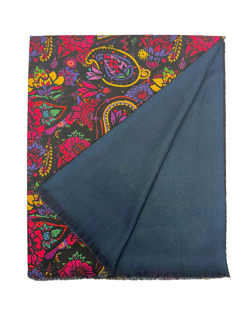 Indian Inspired Bold Floral & Paisley Wool Frayed Scarf