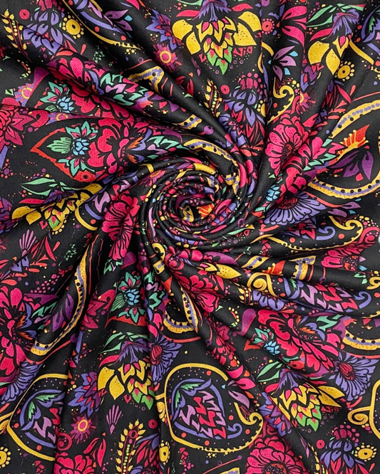 Indian Inspired Bold Floral & Paisley Wool Frayed Scarf