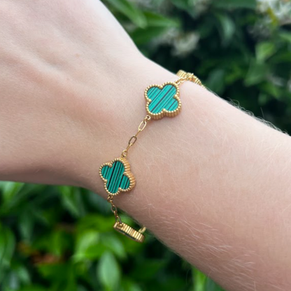 Green Four Leaf Clover Double-Sided Bracelet 18K Gold Plated