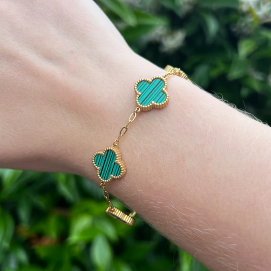 Green Four Leaf Clover Double-Sided Bracelet 18K Gold Plated