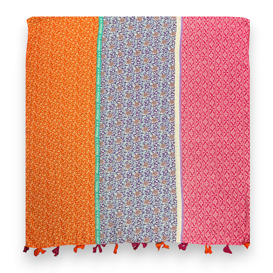 Pink Floral Patchwork Tassels Scarf