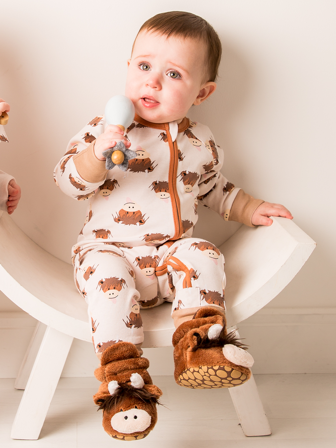 Neutral Hamish Highland Cow Zip-Up Romper 3-6 Months