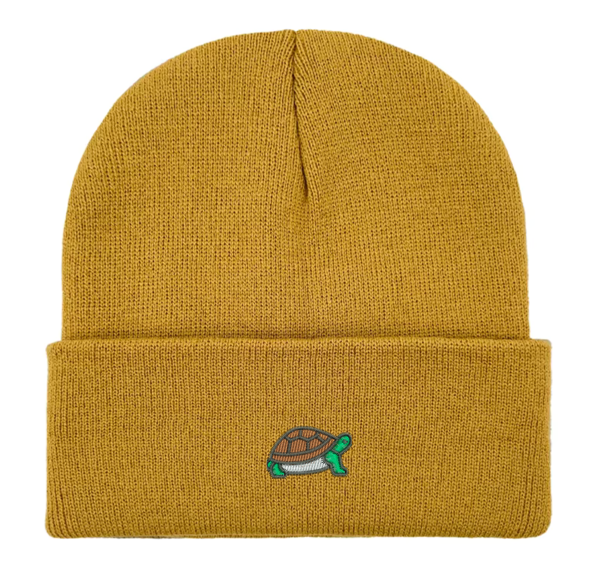 Tortoise Embroidered Beanie Hat Mustard