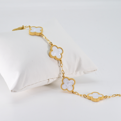 White Four Leaf Clover Double-Sided Bracelet 18K Gold Plated