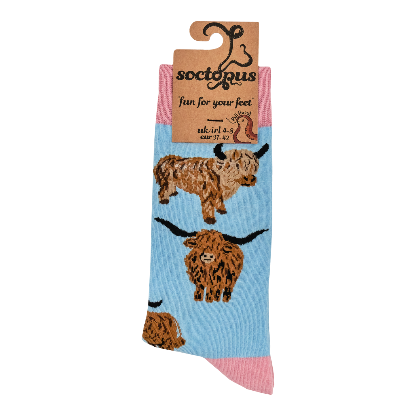 Highland Cow Socks - Och Aye the Moo!: PINK / XS (UK 12-3 / EU 33-36 / US 14-5)