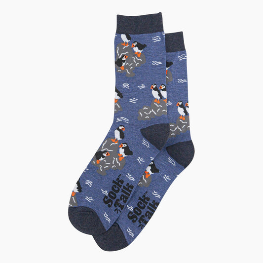 Men's Bamboo Socks - Denim Blue, Puffins On Rocks: UK 7-11 | EU 40.5-46 | US 8-12