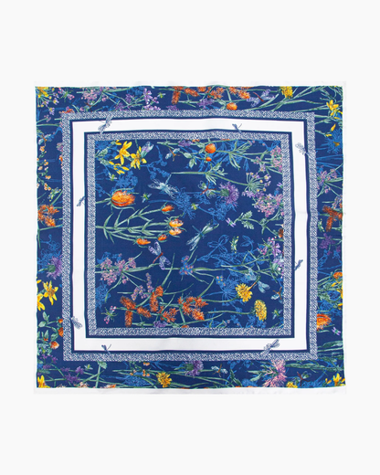 Dainty Floral Faux Silk Scarf Navy
