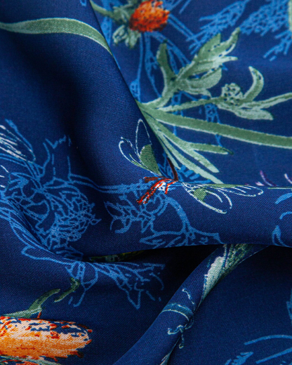 Dainty Floral Faux Silk Scarf Navy
