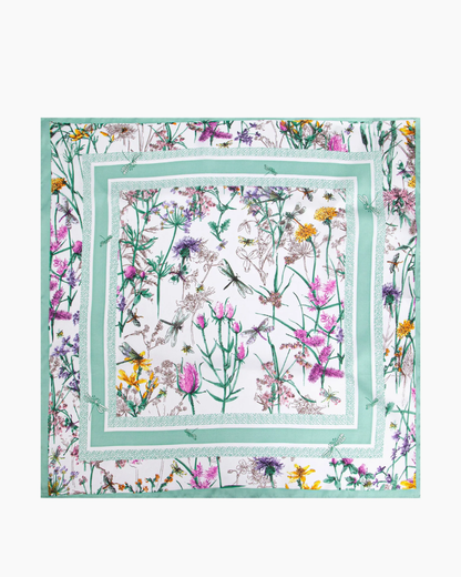 Dainty Floral Faux Silk Scarf White