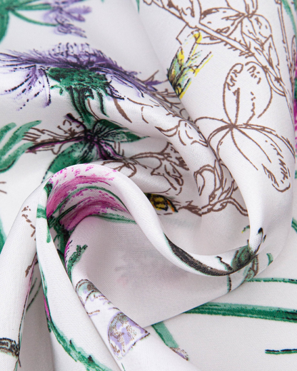 Dainty Floral Faux Silk Scarf White