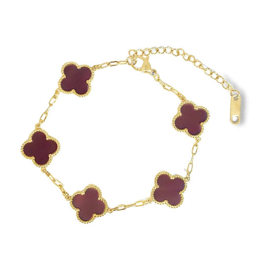 Red Four Leaf Clover Double-Sided Bracelet 18K Plated