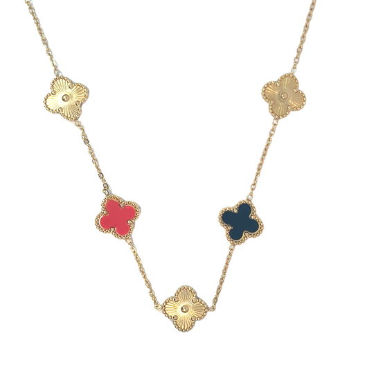 Multi Colour Four Leaf Clover Necklace 18K Gold Plated